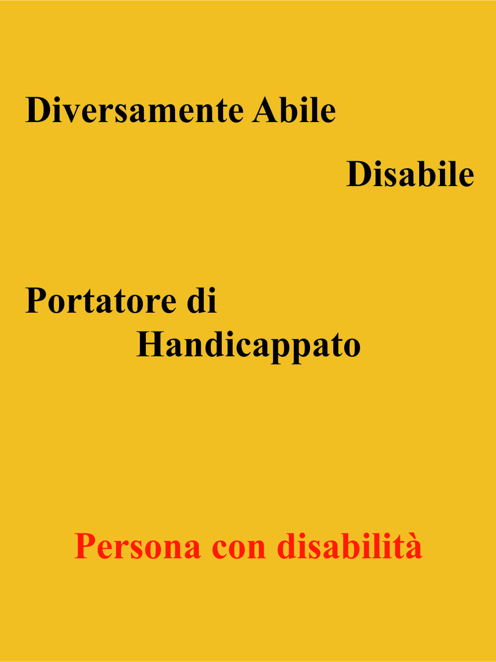 Diversamente abile, Disabile, Portatore di, Handicappato, Persona con disabilità.